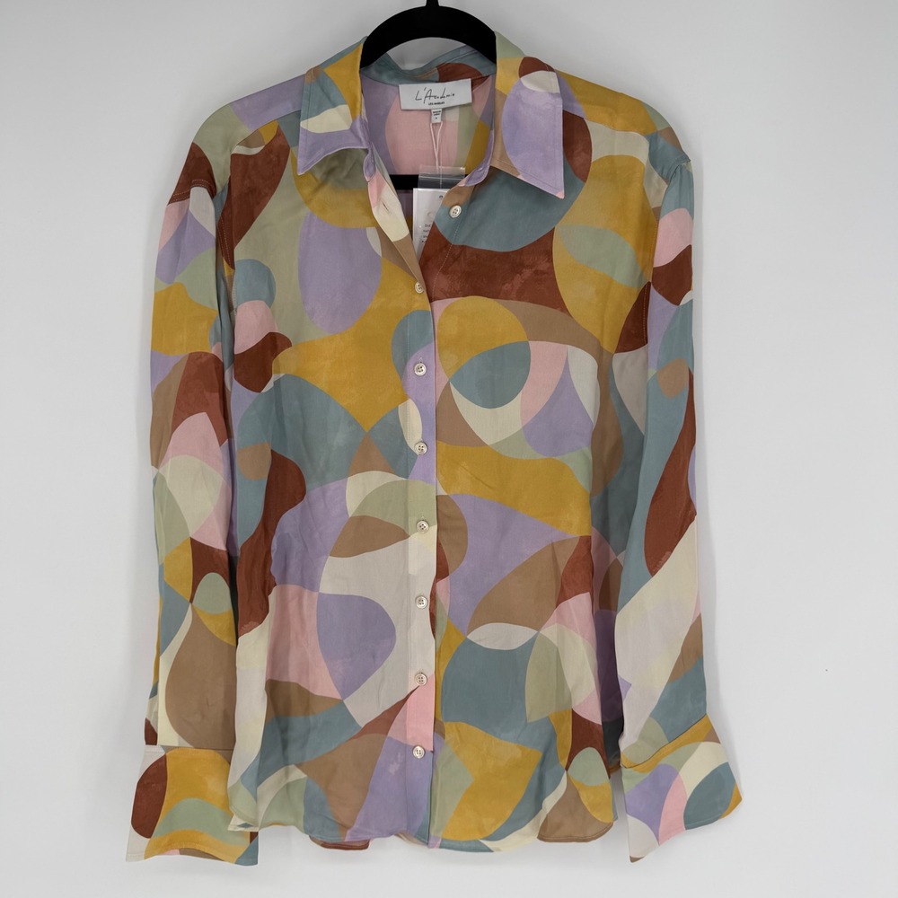 L'ACADEMIE AUBREY BLOUSE ARTIST PALETTE BUTTON DOWN SMALL NWT FLOWY ABSTRACT